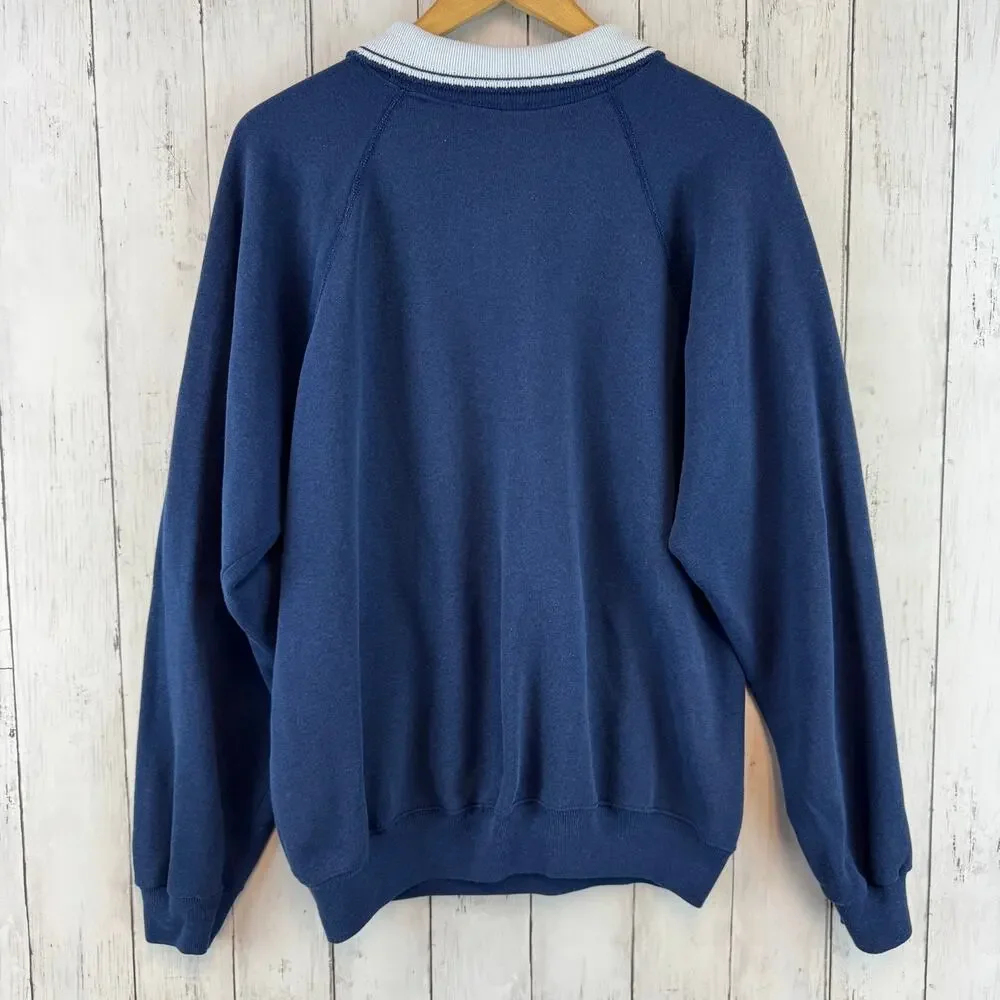 VTG Morning Sun Blue Collared Sweatshirt Grandma Winter Forest Forrer Size XL